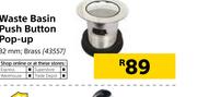 Waste Basin Push Button Pop-Up Brass 32mm