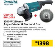 Makita 2200W 230mm Angle Grinder & Diamond Disc MO921B