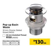Pop-Up Basin Waste 32mm Slottred Thread In Chrome-Each 