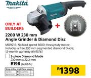 Makita 2200W 230mm Large Angle Grinder & Diamond Disc MO921B