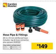Garden Master Hose Pipe & Fittings 20m x 12mm Reinforced Hose