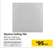 Styrene Ceiling Tile 500mm x 500mm Large Square-Per Sqm