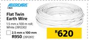Aberdare White Flat Twin Earth Wire 2.5mm x 100m Roll