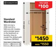 Home & Kitchen Standard Wardrobe-900mm(w) x 2100mm(h) x 500mm(d)