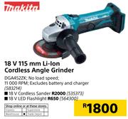 Makita 18V 115mm Li-Ion Cordless Angle Grinder
