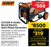 Grip 5.0 kVA 4 Stroke Recoil Electric Start Petrol Generator 