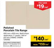 Polished Porcelain Tile Range 600 x 600mm-Per Sqm