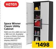 Keter Space Winner Classic Utility Cabinet 1630 x 680 x 380mm In Grey Or Black-Each