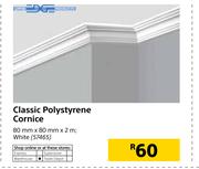 Edge Classic Polystyrene Cornice White-80mm x 80mm x 2m