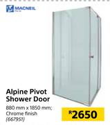 Macneil Alpine Pivot Shower Door Chrome Finish-880mm x 1850mm