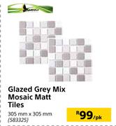 Glazed Grey Mix Mosaic Matt Tiles 305mm X 305mm-Per Pk
