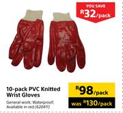 10 Pack PVC Knitted Wrist Gloves-Per Pack