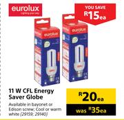 Eurolux 11W CFL Energy Saver Globe-Each