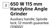 Ryobi 650W 115mm Handyline Angle Grinder-Each