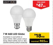 Light Worx 7W A60 LED Globe-Each