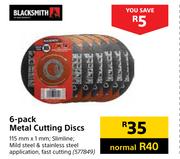 Blacksmith 6 Pack Metal Cutting Discs-115mm x 1mm