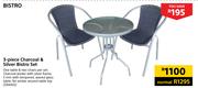 Bistro 3 Piece Charcoal & Silver Bistro Set