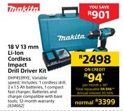 Makita 18V 13 mm Li-Ion Cordless Impact Drill Driver Kit GHP453YRE
