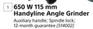 Ryobi 650 W 115mm Handyline Angle Grinder