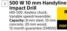 Ryobi 500 W 10mm Handyline Impact Drill HID-500