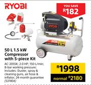 Ryobi 50Ltr 1.5Kw Compressor With 5 Piece Kit AC-2055K