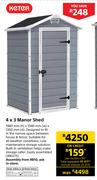 Keter 4 x 3 Manor Shed-1980mm(h) x 1040mm(w) x 1300mm(d)