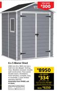 Keter 6 x 5 Manor Shed-2260mm(h) x 1850mm(w) x 1520mm(d)