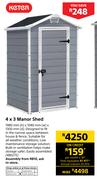 Keter 4 x 3 Manor Shed-1980mm(h) x 1040mm(w) x 1300mm(d)