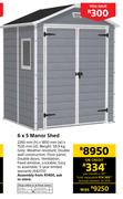 Keter 6 x 5 Manor Shed-2260mm(h) x 1850mm(w) x 1520mm(d)
