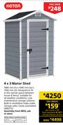 Keter 4 x 3 Manor Shed 1980mm (h) x 1040mm (w) x 1300mm (d)
