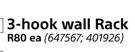 Home&Kitchen 3-Hook Wall Rack-Each