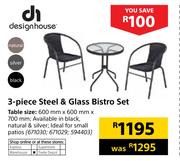 Designhouse 3-Piece Steel & Glass Bistro Set