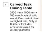 Carved Teak Dining Table 2400mm x 1000mm x 760mm
