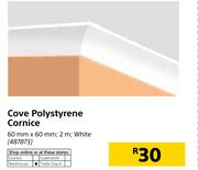 Cove Polystyrene Cornice White 60mm x 60mm, 2m