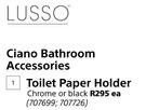 Lusso Ciano Toilet Paper Holder (Chrome Or Black)-Each