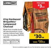 Living Out 4Kg Hardwood Briquettes/ Lumpwood Charcoal-Each