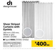 Design House Sheer Striped Curtains With Eyelets 260mm x 250mm-Each