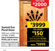 Sunset Eco Pivot Door-1200mm X 2100mm