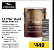Fired Earth 5Ltr Velvet Wood Gloss Varnish