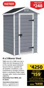 Keter 4 x 3 Manor Shed 1980mm (h) x 1040mm (w) x 1300mm (d)