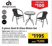 Designhouse 3-Piece Steel & Glass Bistro Set
