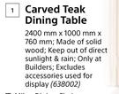 Carved Teak Dining Table 2400mm x 1000mm x 760mm