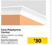 Cove Polystyrene Cornice White 60mm x 60mm, 2m