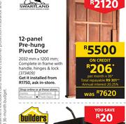 Solid Doors 12 Panel Pre-Hung Pivot Door 2032mm X 1200mm 