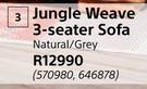 Jungle Weave 3 Seater Sofa Natural/ Grey