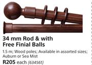 34mm Rod & With Free Finial Balls-Each