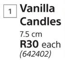 Vanilla Candles 7.5cm-Each