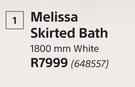 Melissa White Skirted Bath 1800mm 