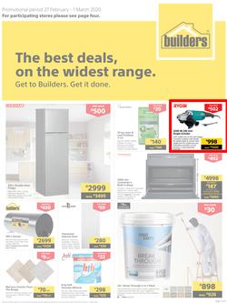 Builders Gauteng : The Best Deals On The Widest Range (27 February - 1 March 2020) (Valid At Selected Stores Only), page 1
