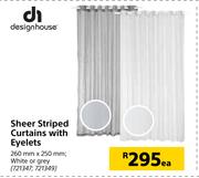 Design House Sheer Striped Curtains With Eyelets-260mm x 250mm Each